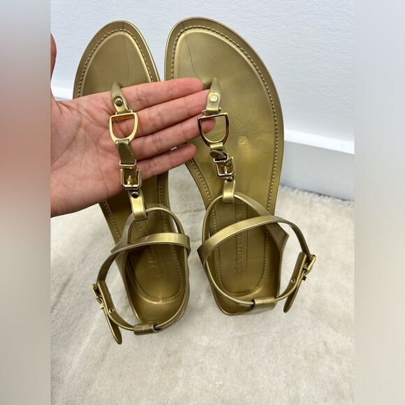 ⛔️SOLD⛔️NEW Ralph Lauren Collection Gold Jelly Strappy Horse bit Thong Buckl - Picture 9 of 9